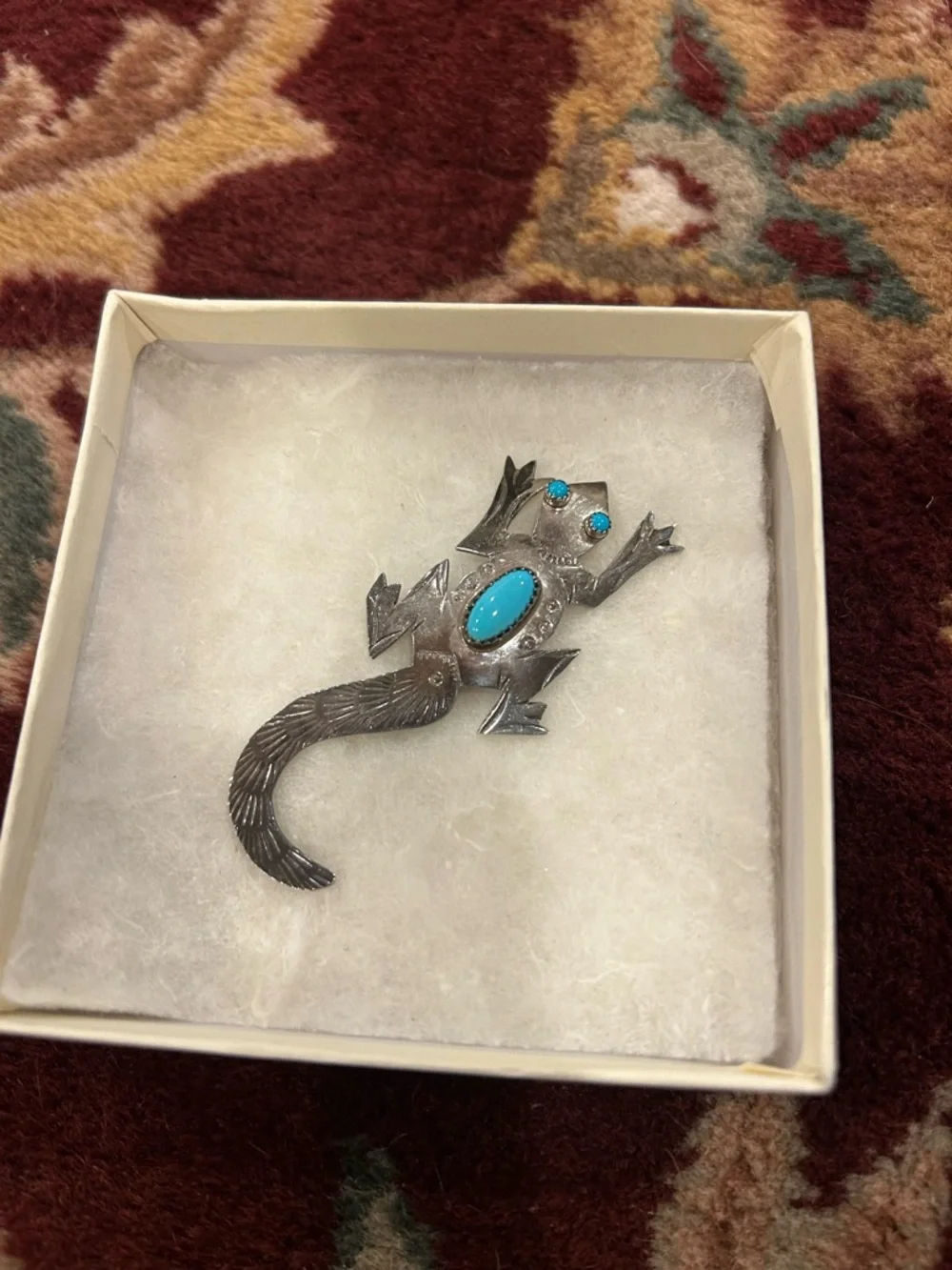 Navajo Sterling Silver Lizard Brooch with Turquoise Stones Frank Yazzie - Picture 10 of 11